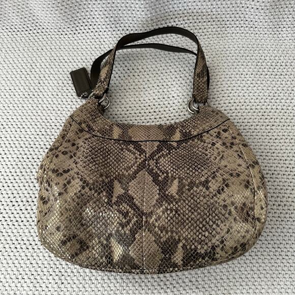 Coach Maggie Python Madison Embossed Leather Beige Grey Snake Shoulder Bag Hobo - Picture 8 of 9